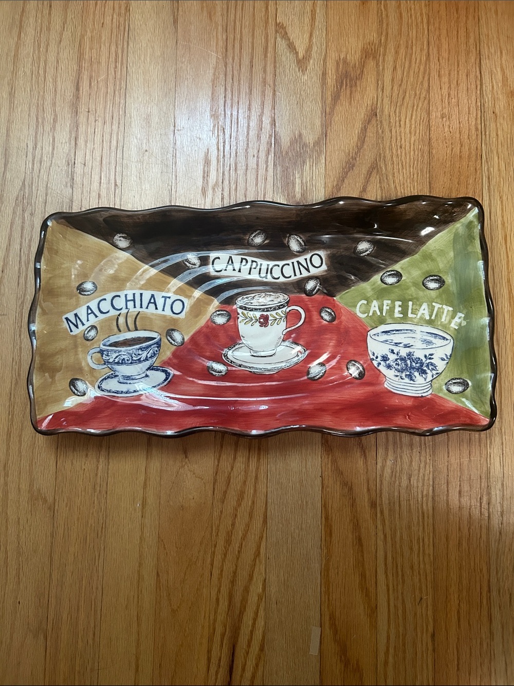 Home Art Decorative Coffee Trio Ceramic Tray - Red, Brown, Green